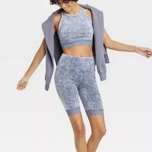 Colsie acid wash lace trim cropped cami and bike short set - XL